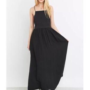 Free People Black Ojai Maxi Dress Square Neck Open Back Babydoll Cotton Size XS